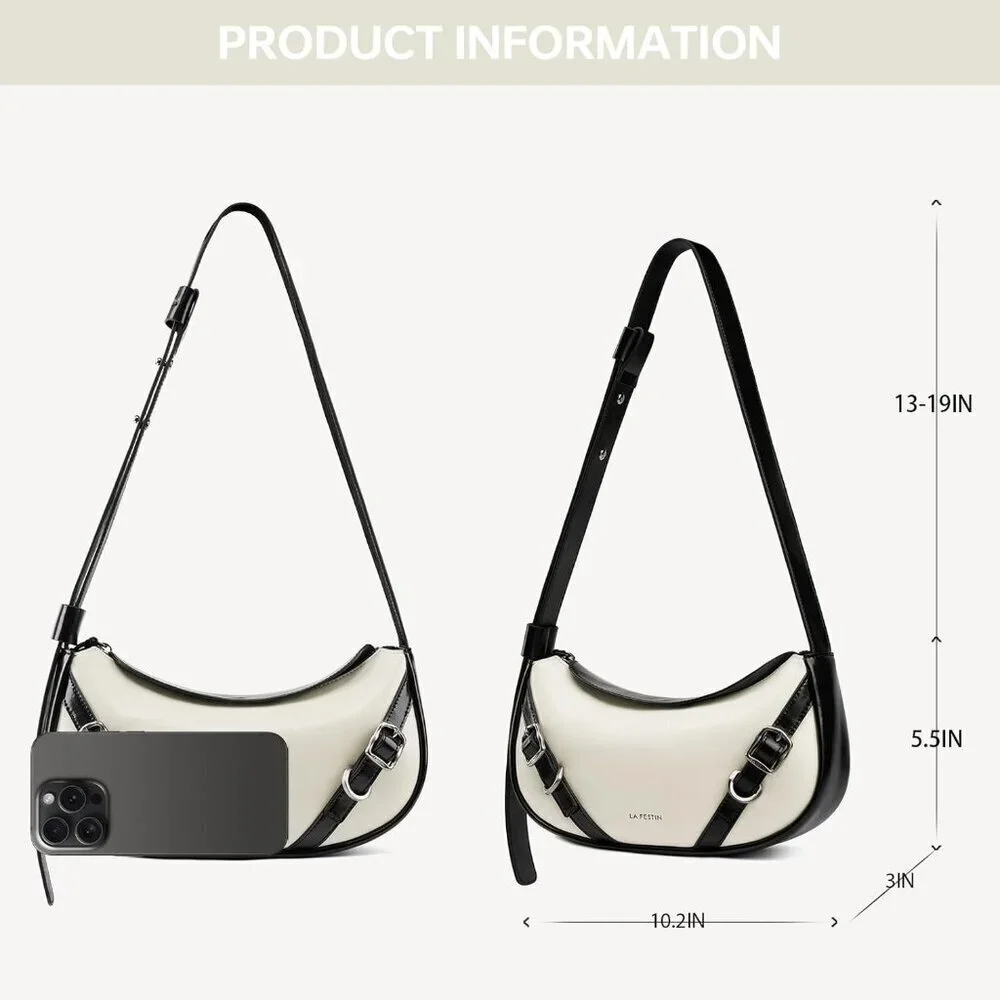 Women Cream White Soft Leather and polyester  Hobo Bag with Adjustable Strap